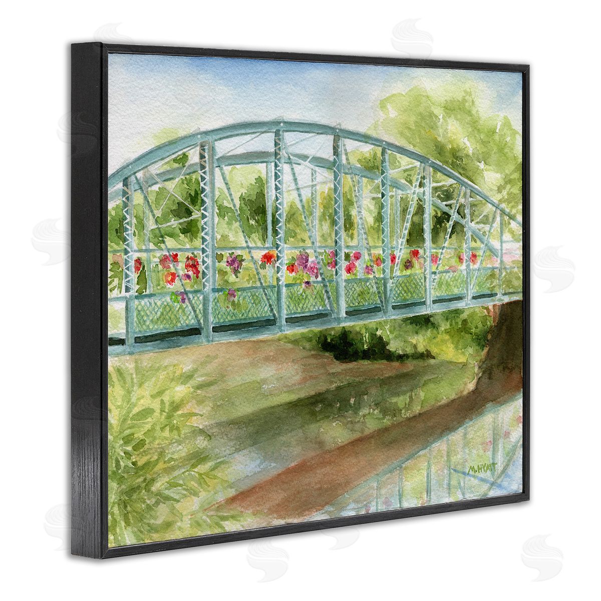 Melissa Hyatt Floral Road Bridge over Countryside Creek  Black Framed Giclee Wall Art