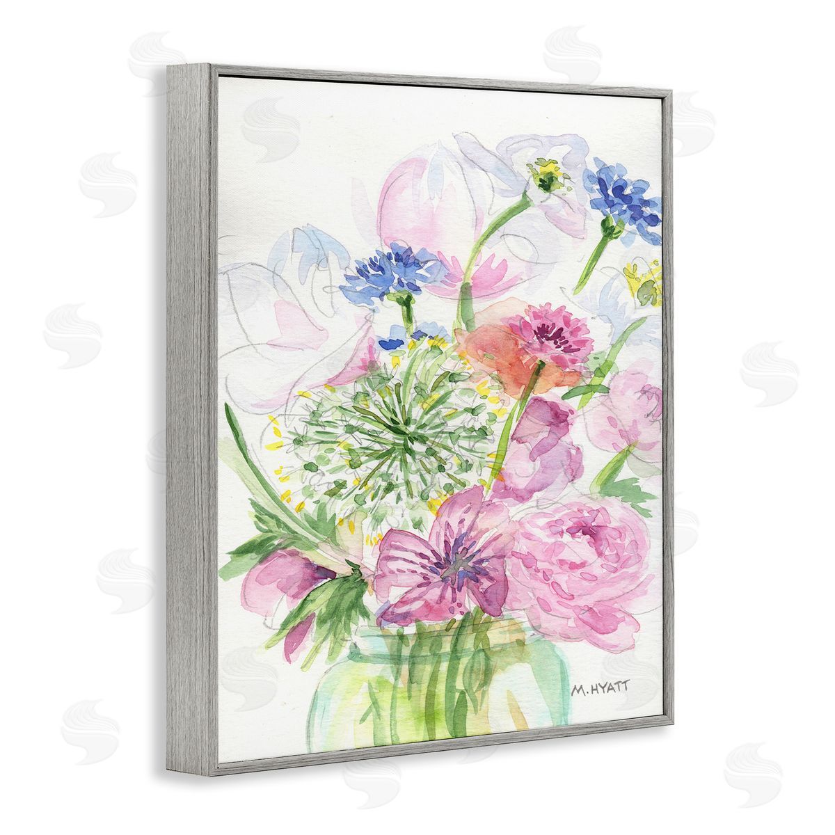 Melissa Hyatt Assorted Spring Floral Bouquet in Canning Jar Gray Framed Giclee Wall Art
