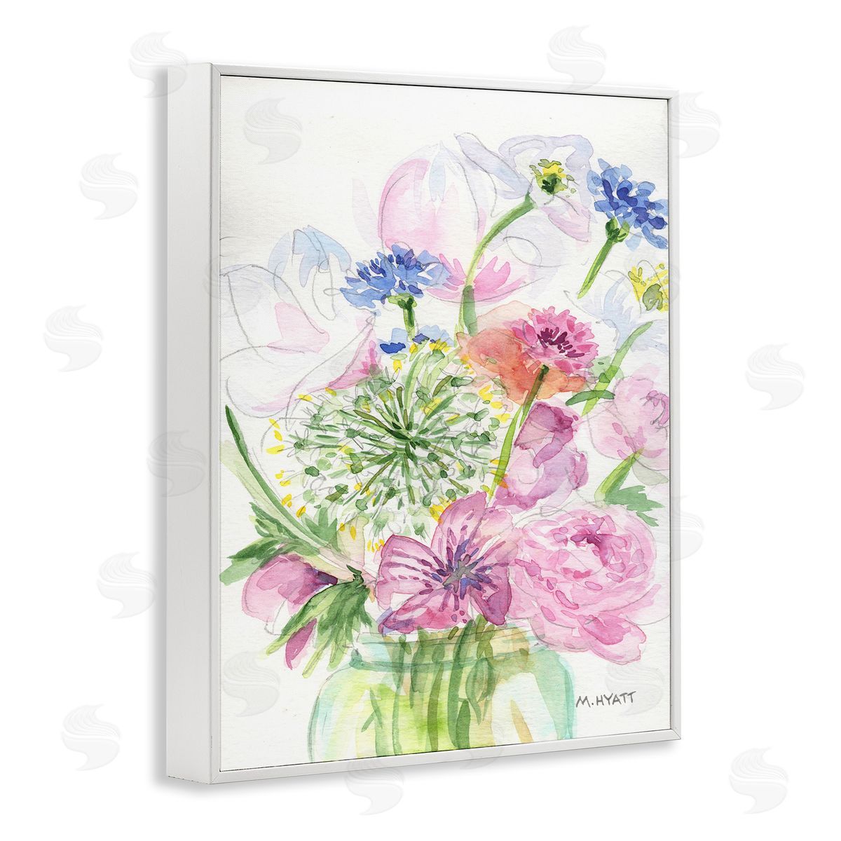 Melissa Hyatt Assorted Spring Floral Bouquet in Canning Jar White Framed Giclee Wall Art