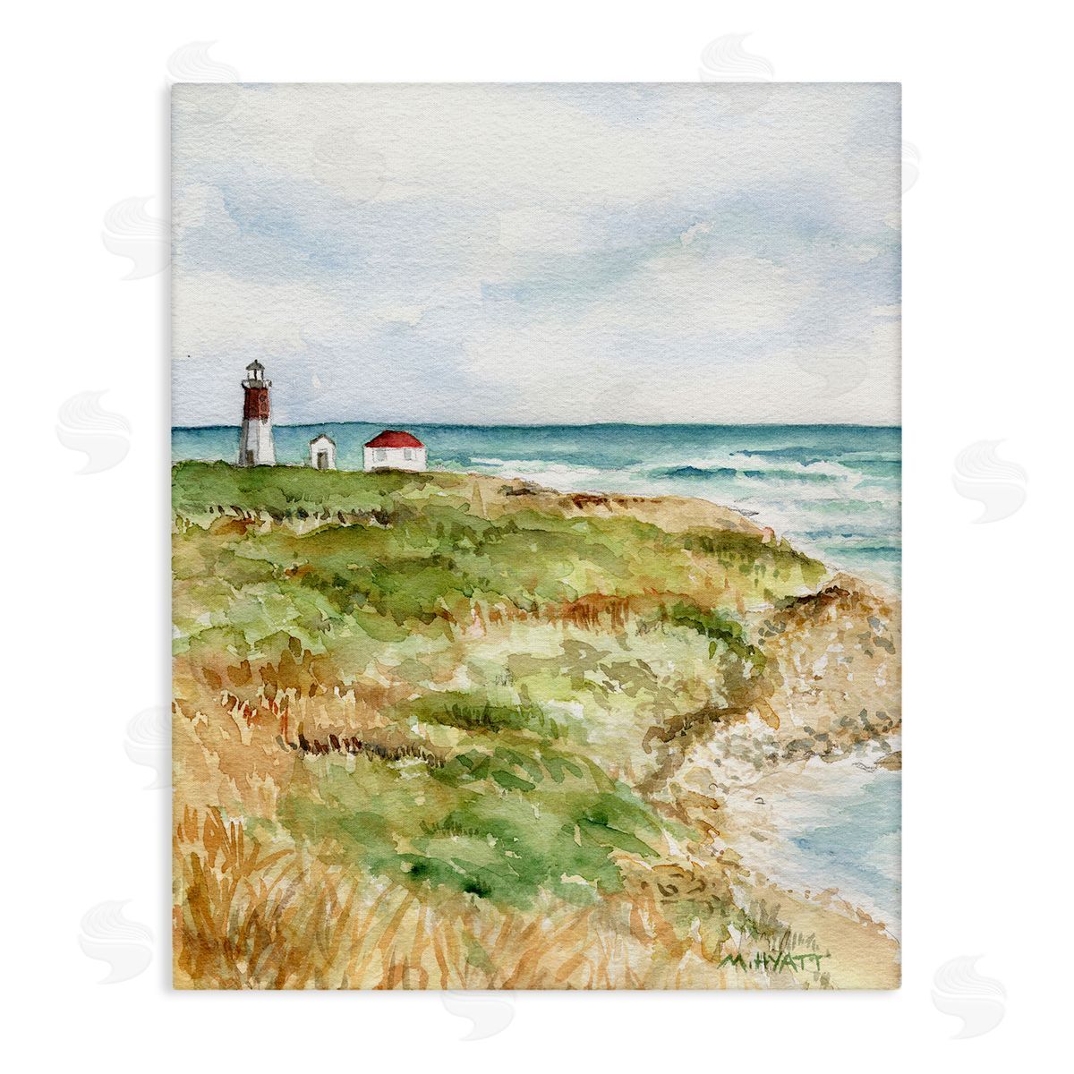 Melissa Hyatt Point Judith Cliffside Lighthouse Coastal Landscape Canvas Wall Art