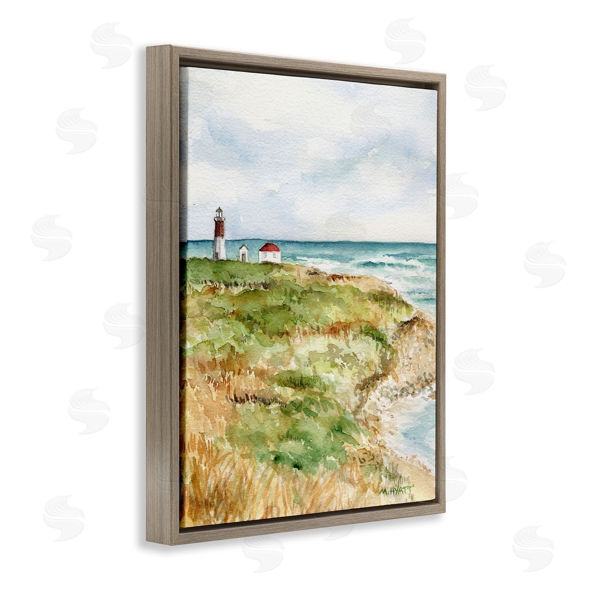 Melissa Hyatt Point Judith Cliffside Lighthouse Coastal Landscape Brown Floater Frame Canvas Art