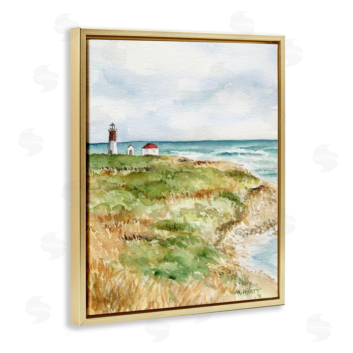 Melissa Hyatt Point Judith Cliffside Lighthouse Coastal Landscape Gold Floater Frame Canvas Art