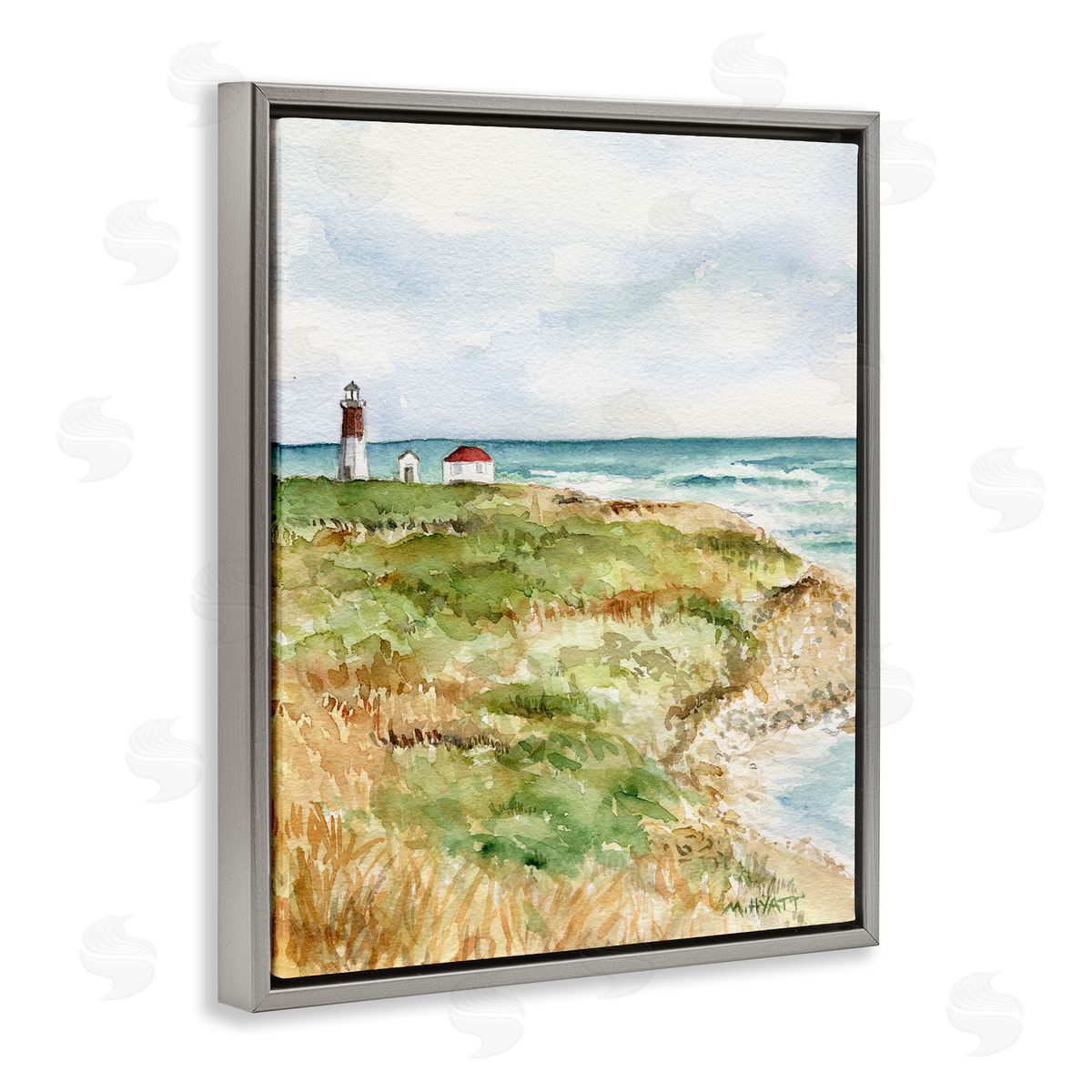Melissa Hyatt Point Judith Cliffside Lighthouse Coastal Landscape Gray Floater Frame Canvas Art