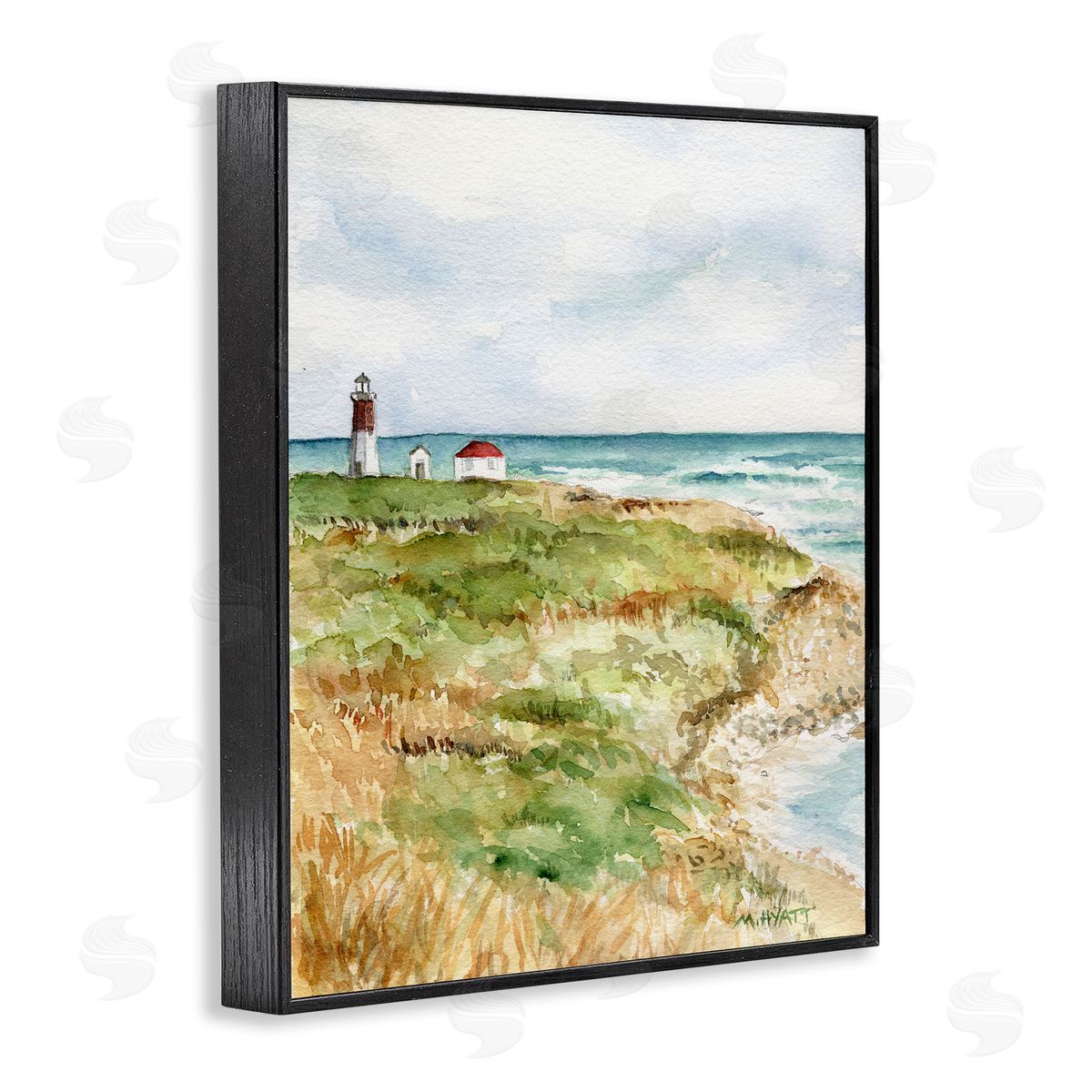 Melissa Hyatt Point Judith Cliffside Lighthouse Coastal Landscape Black Framed Giclee Wall Art