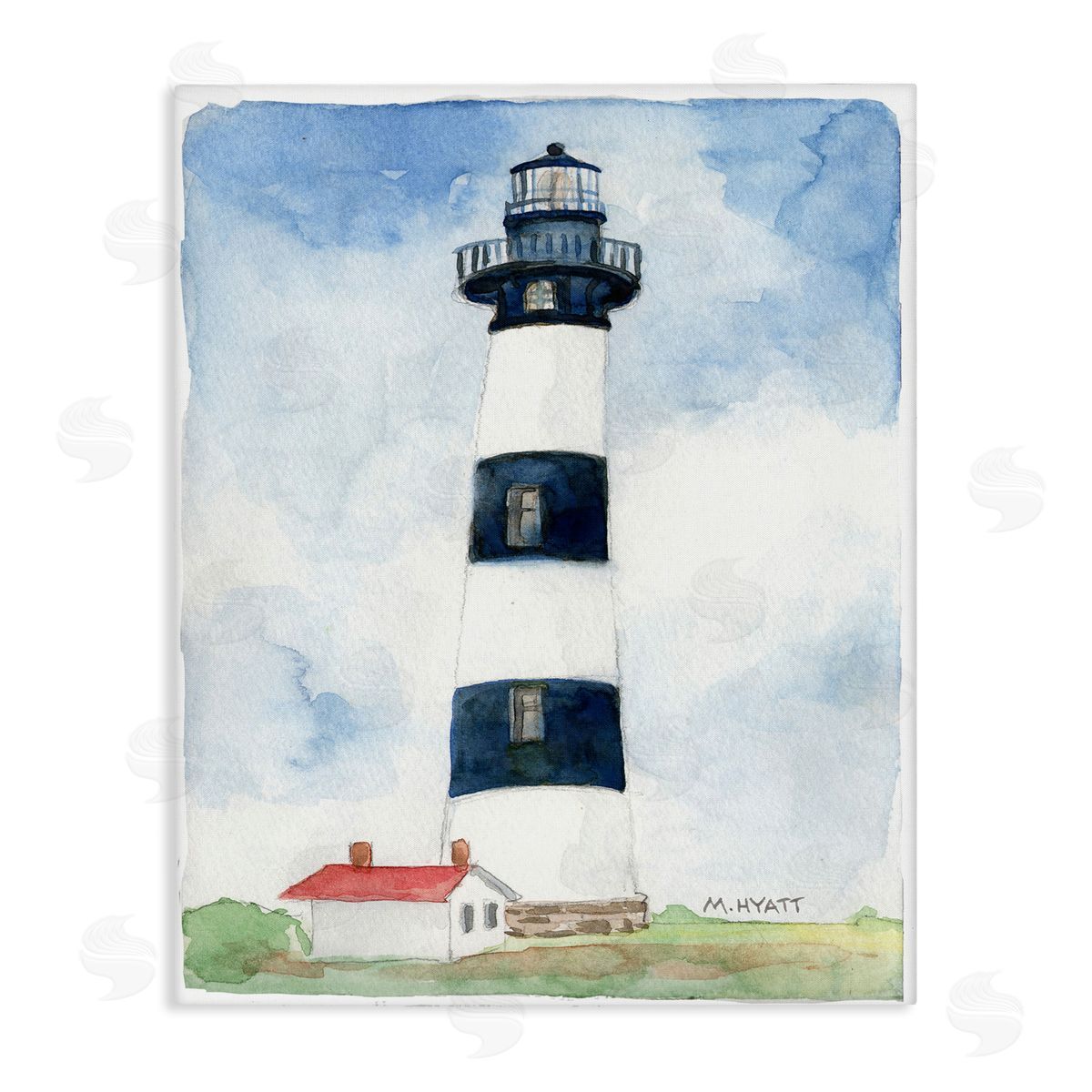 Melissa Hyatt Black Striped Lighthouse with Quaint Cabin Canvas Wall Art