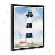 Melissa Hyatt | Black Striped Lighthouse with Quaint Cabin