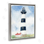 Melissa Hyatt | Black Striped Lighthouse with Quaint Cabin