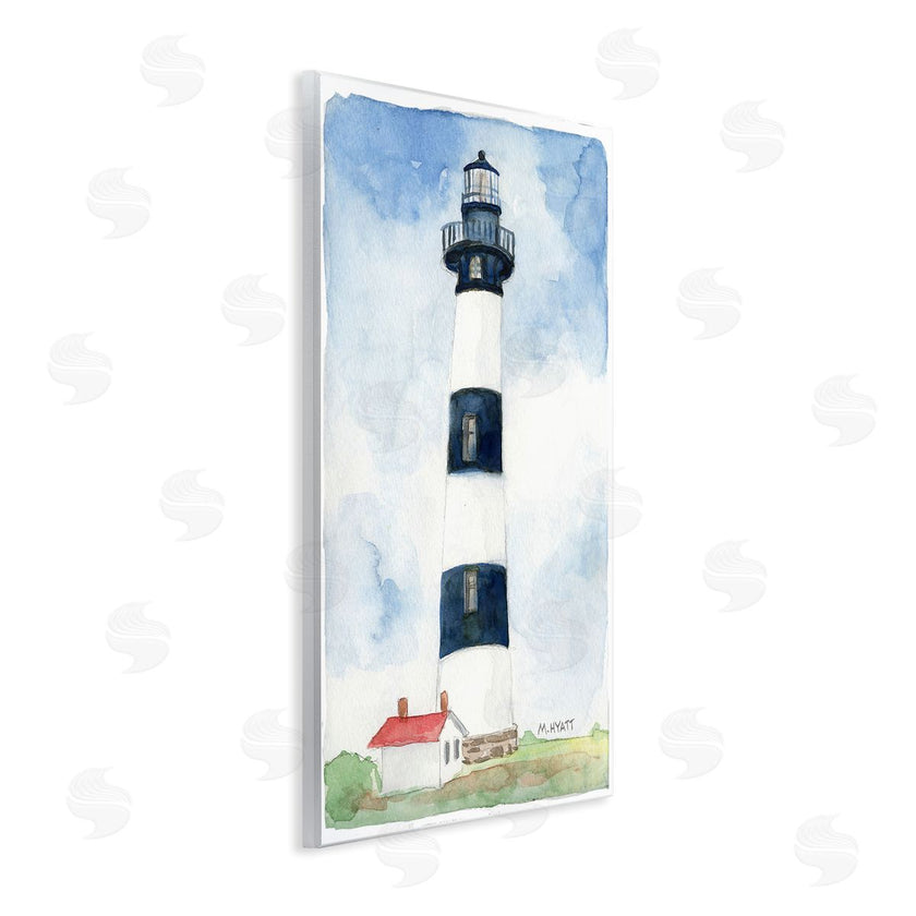 Melissa Hyatt | Black Striped Lighthouse with Quaint Cabin
