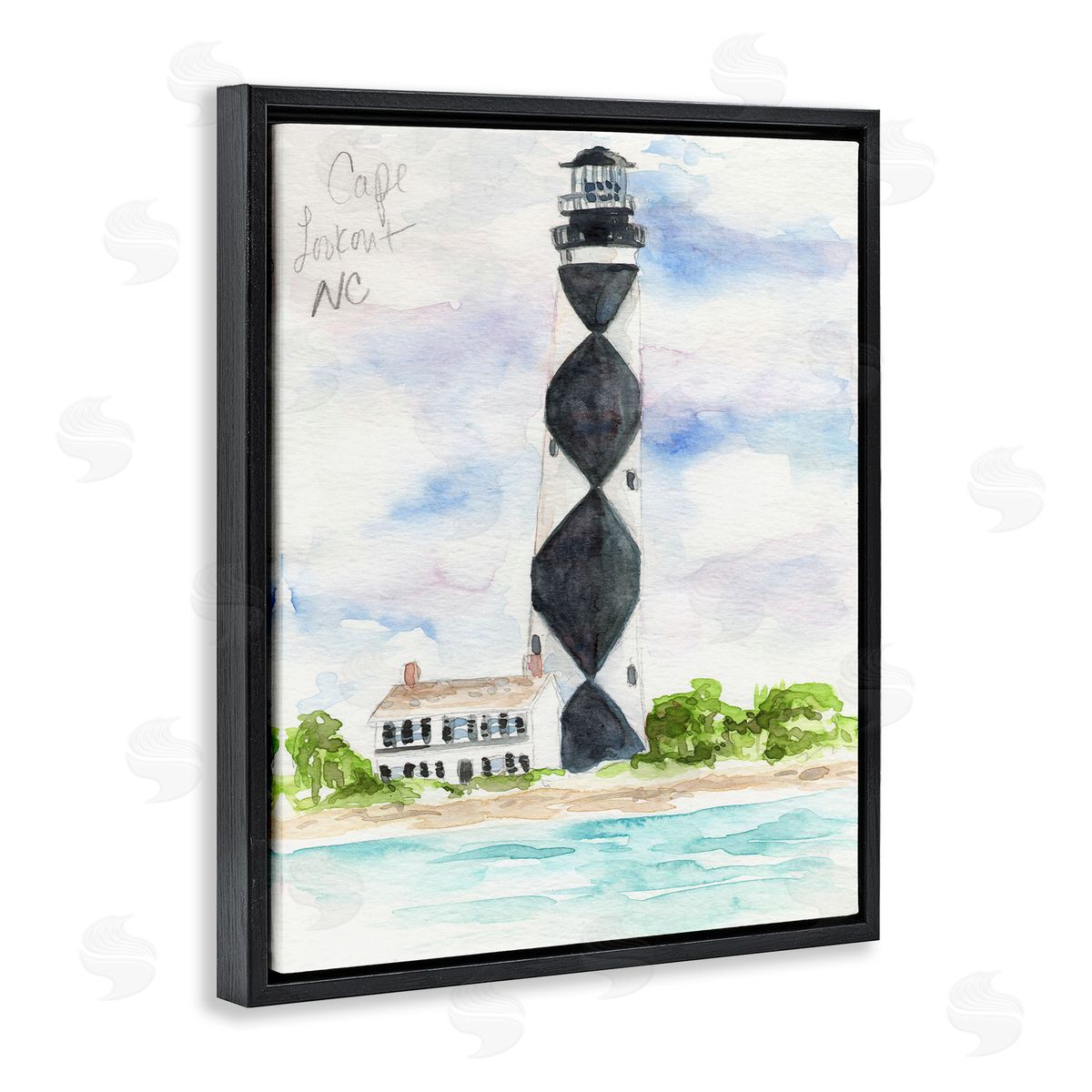 Melissa Hyatt Black Diamond Lighthouse With Beach Coast Landscape Black Floater Frame Canvas Art