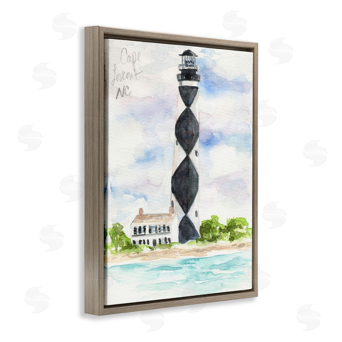 Melissa Hyatt Black Diamond Lighthouse With Beach Coast Landscape Brown Floater Frame Canvas Art