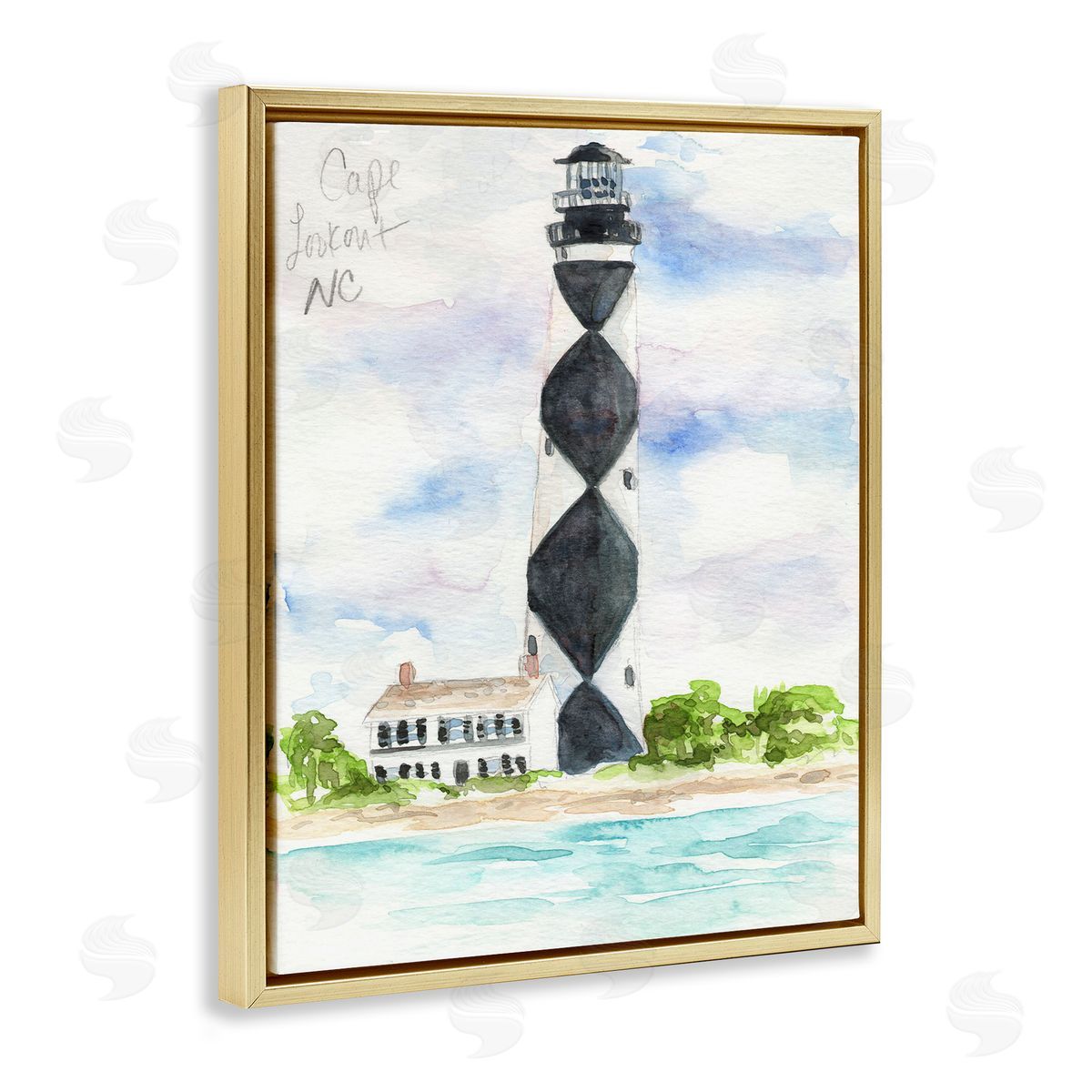 Melissa Hyatt Black Diamond Lighthouse With Beach Coast Landscape Gold Floater Frame Canvas Art