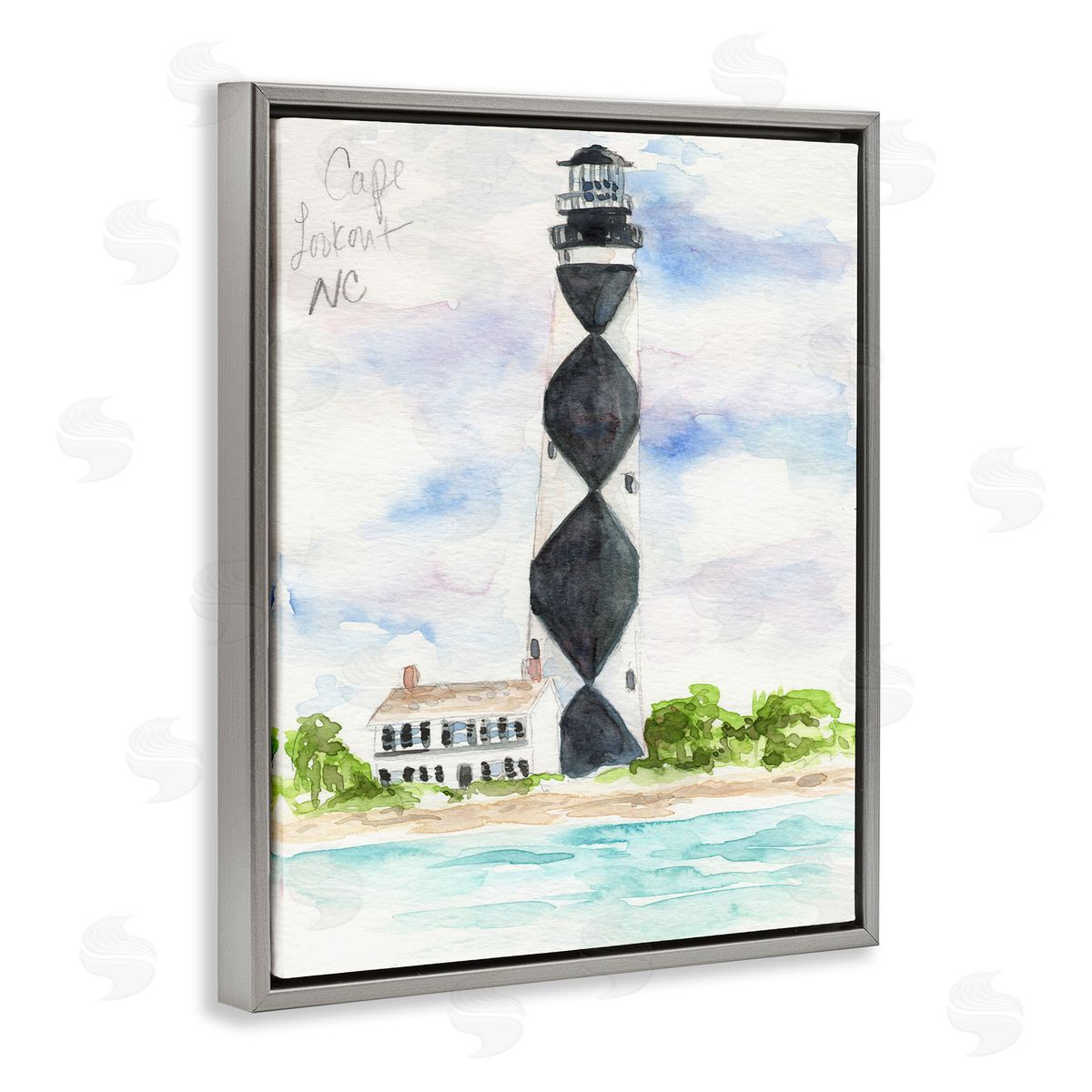 Melissa Hyatt Black Diamond Lighthouse With Beach Coast Landscape Gray Floater Frame Canvas Art