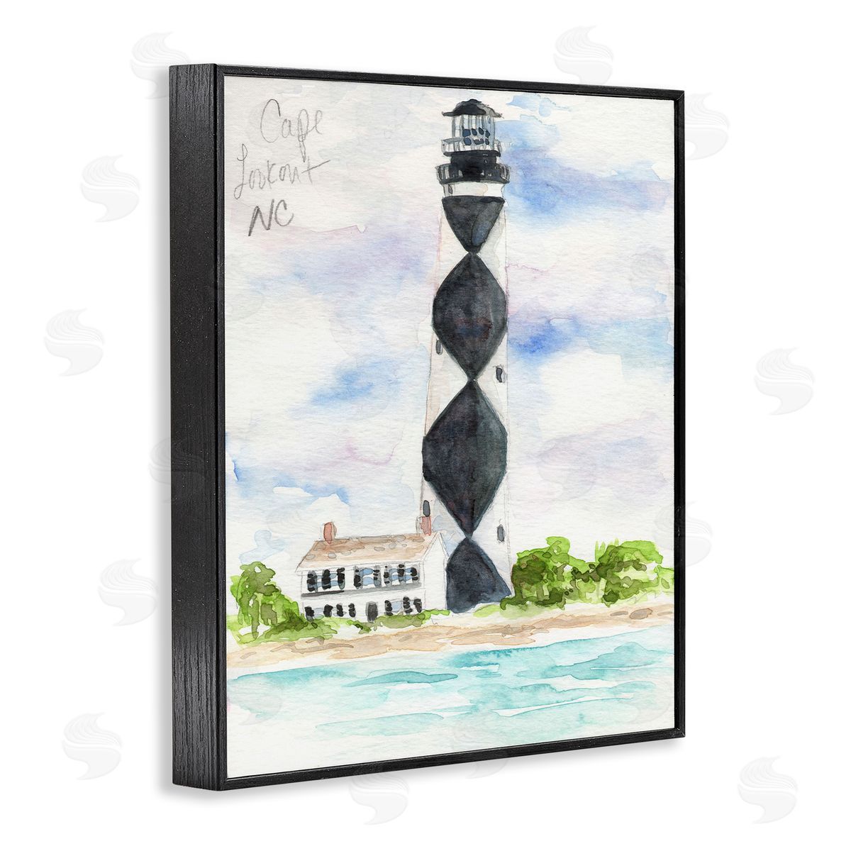 Melissa Hyatt Black Diamond Lighthouse With Beach Coast Landscape Black Framed Giclee Wall Art