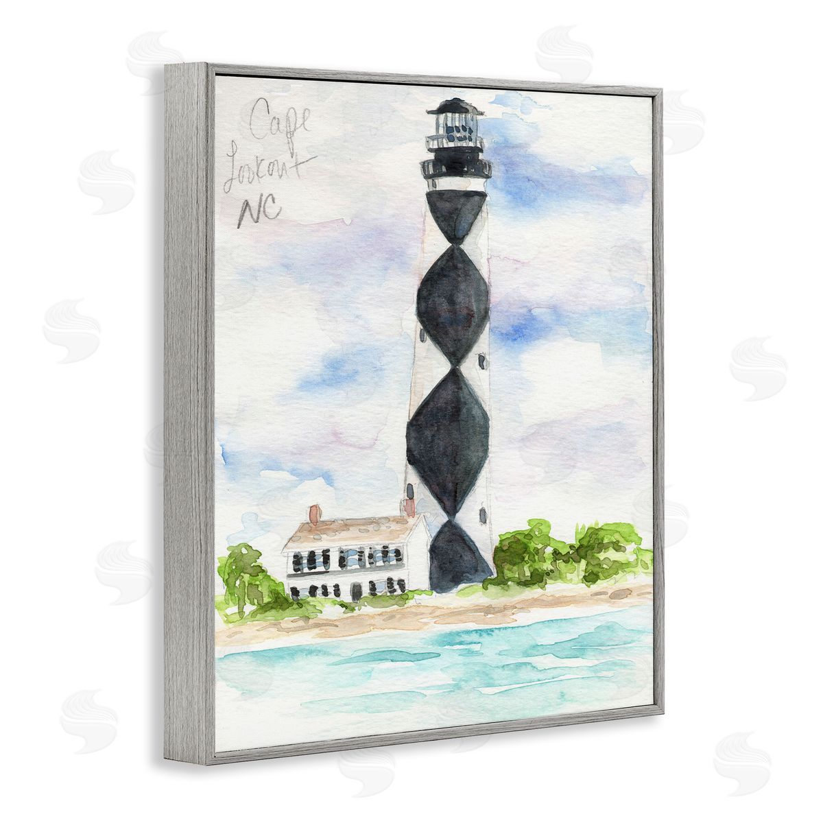 Melissa Hyatt Black Diamond Lighthouse With Beach Coast Landscape Gray Framed Giclee Wall Art