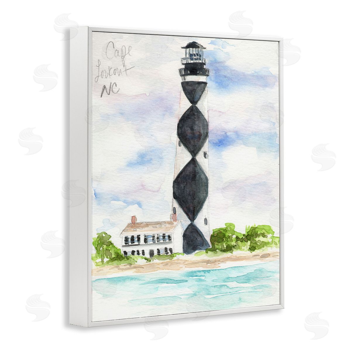 Melissa Hyatt Black Diamond Lighthouse With Beach Coast Landscape White Framed Giclee Wall Art