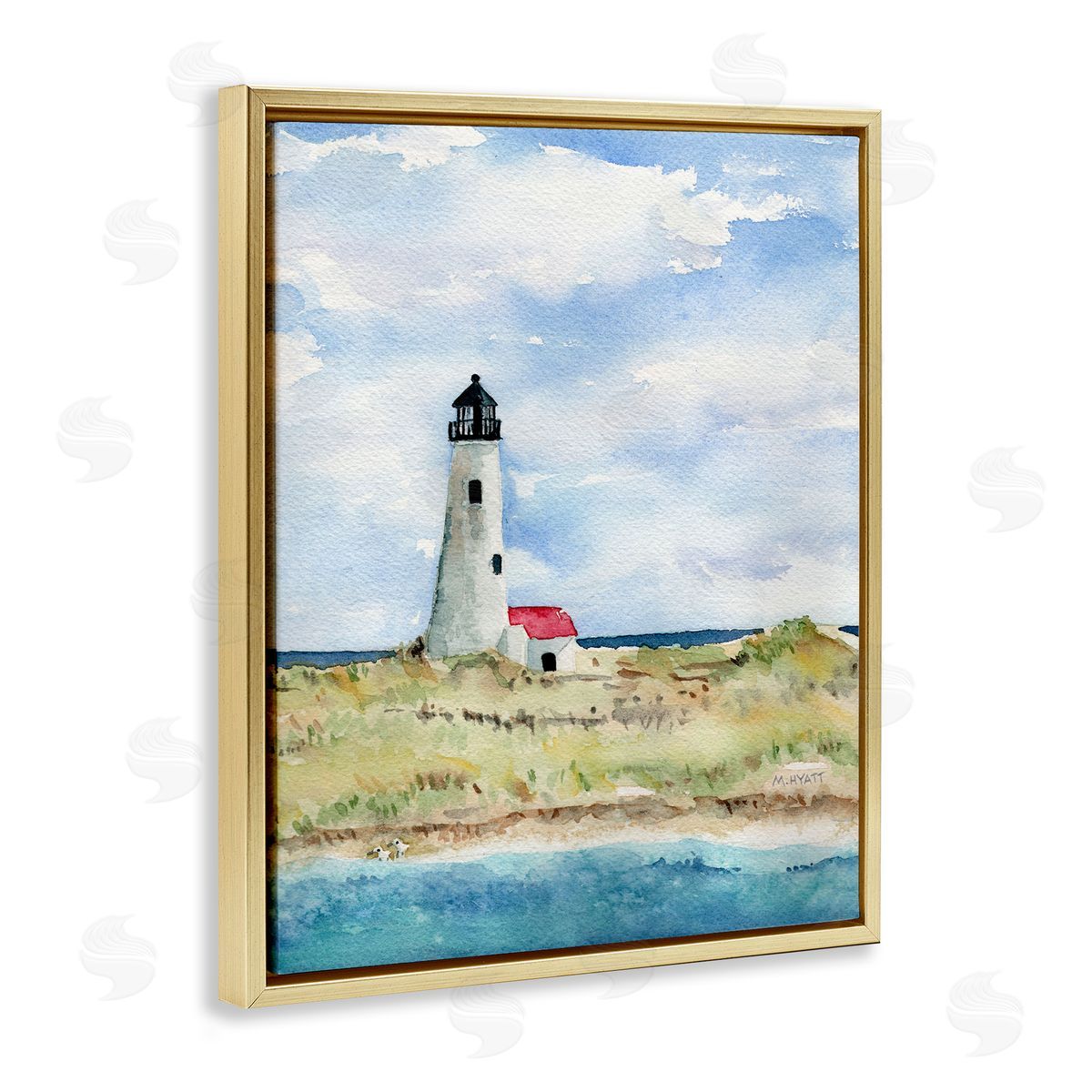 Melissa Hyatt Lighthouse on Peninsula Soft Coastal Landscape Gold Floater Frame Canvas Art