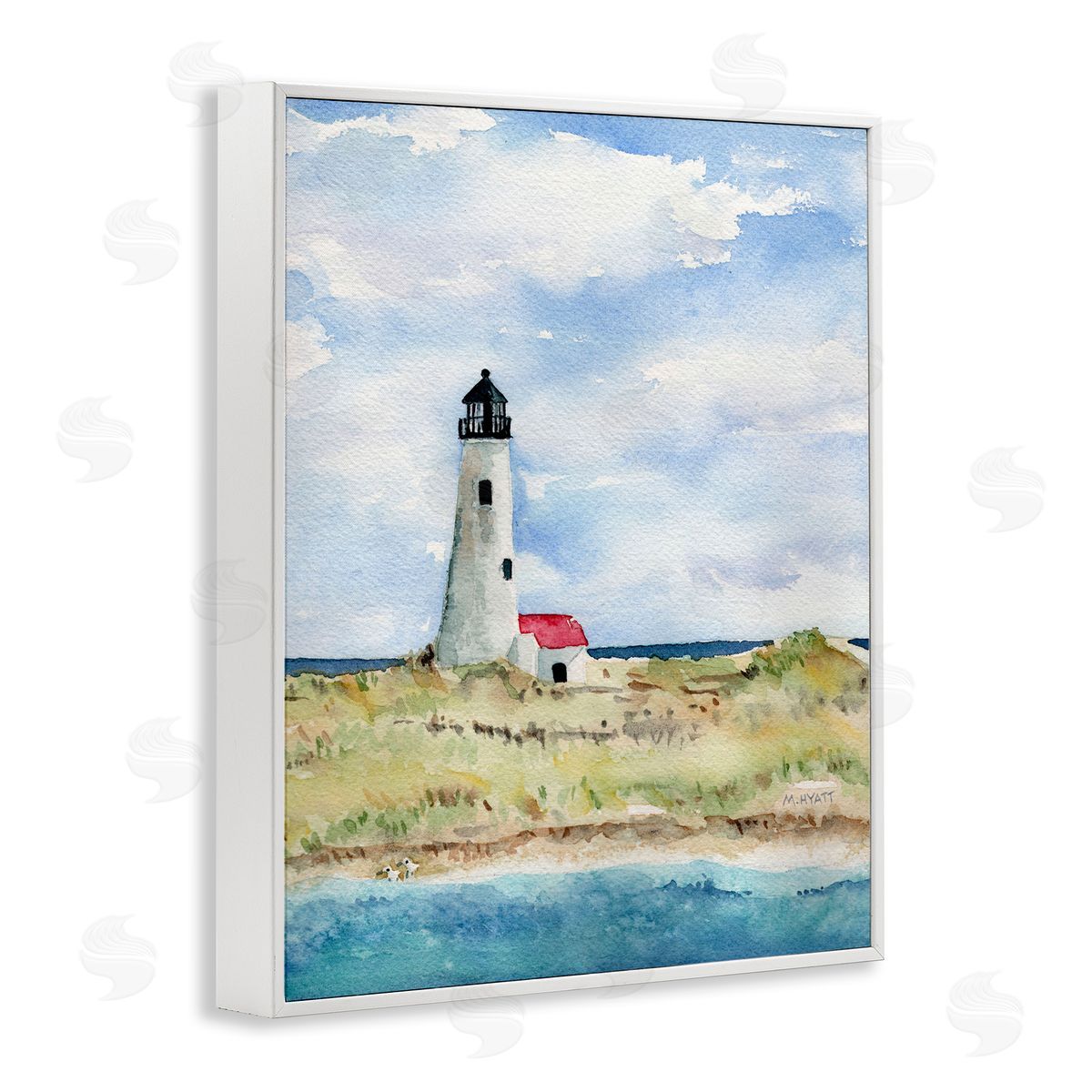 Melissa Hyatt Lighthouse on Peninsula Soft Coastal Landscape White Framed Giclee Wall Art