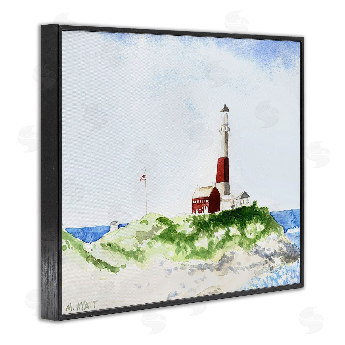 Melissa Hyatt Red Striped Lighthouse on Coastal Cliff Black Framed Giclee Wall Art