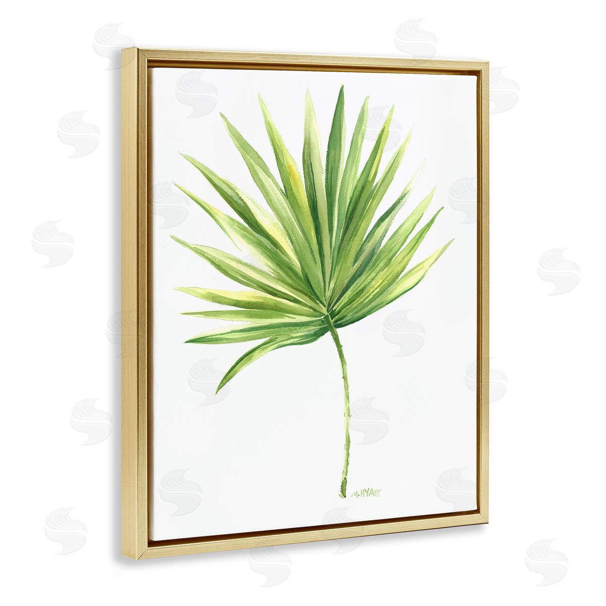 Melissa Hyatt Tropical Green Palm Fan Minimal on White Gold Floater Frame Canvas Art
