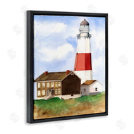 Melissa Hyatt | Nautical Red Striped Lighthouse Coastal Cliff Architecture