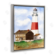 Melissa Hyatt | Nautical Red Striped Lighthouse Coastal Cliff Architecture