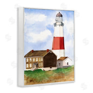 Melissa Hyatt | Nautical Red Striped Lighthouse Coastal Cliff Architecture