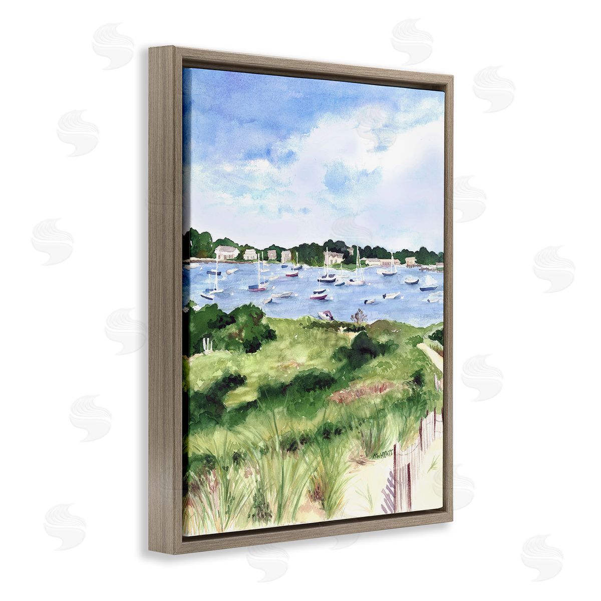 Melissa Hyatt Coastal Seaside Boats with Rested Sails Brown Floater Frame Canvas Art