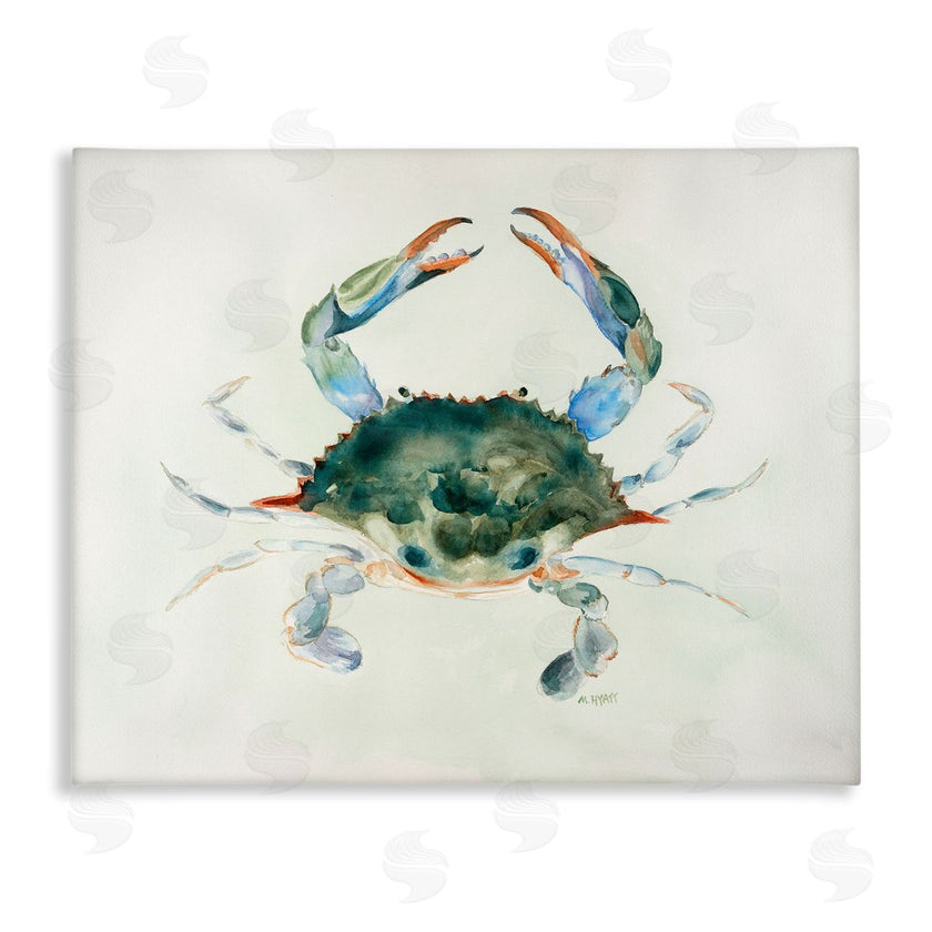Melissa Hyatt | Blue Sea Crab Over Beige Soft Watercolors