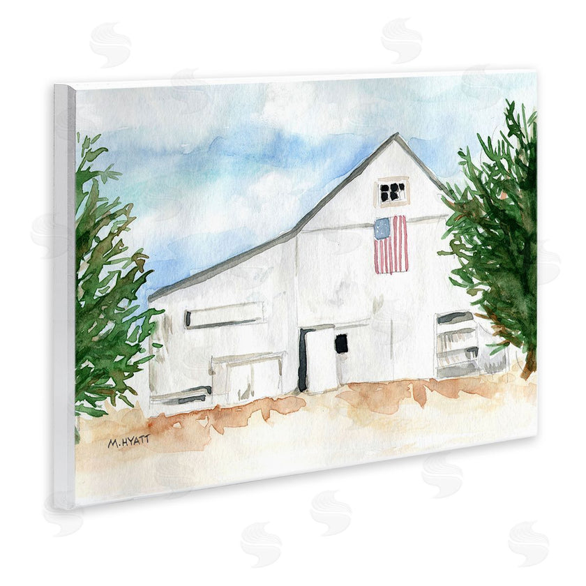 Melissa Hyatt | American Barn Side Soft Blue Brown Watercolor