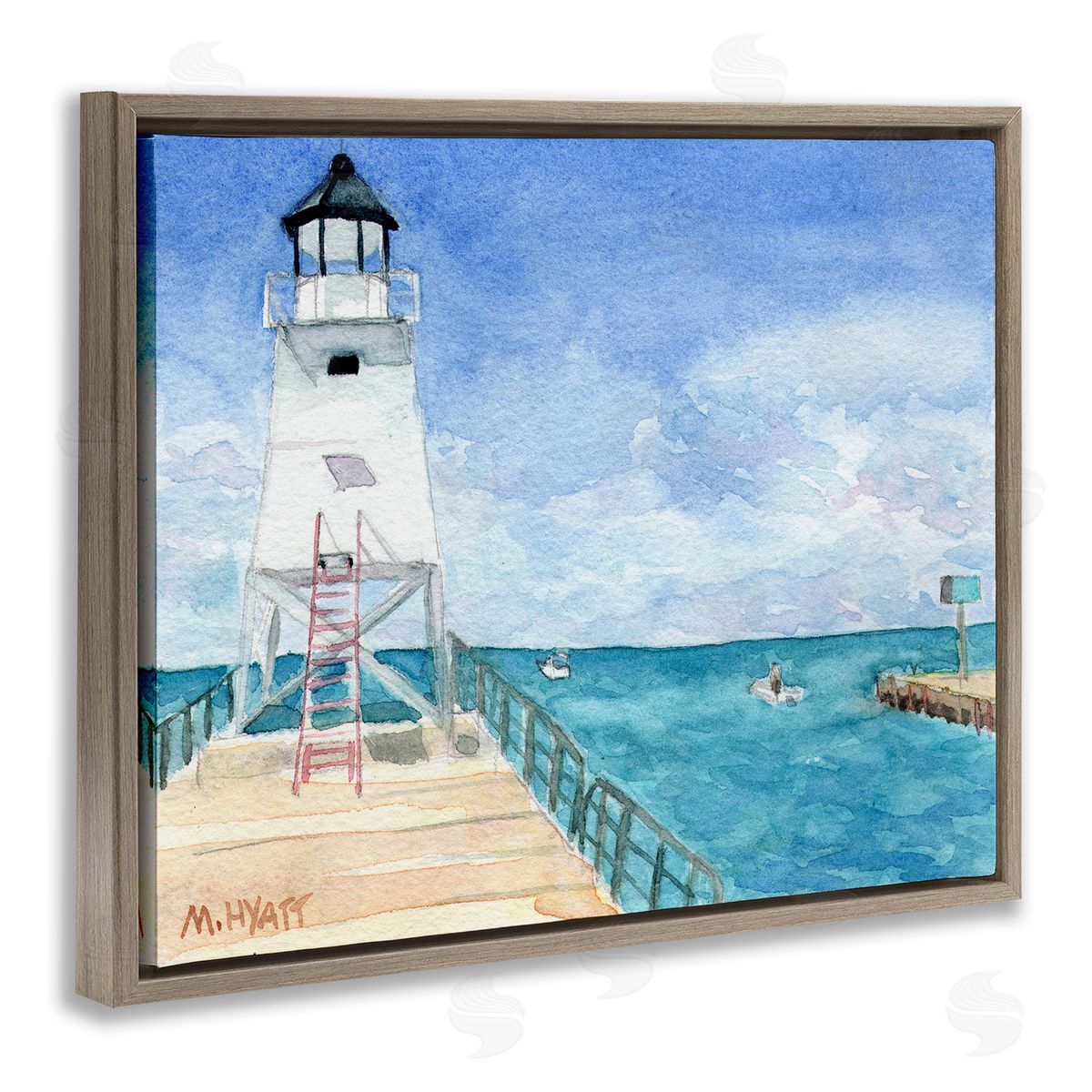 Melissa Hyatt Boardwalk Leading to Lighthouse Seaside Landscape Brown Floater Frame Canvas Art