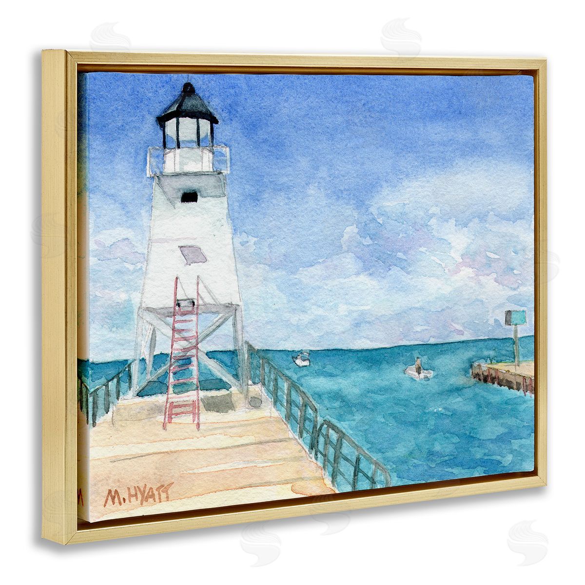 Melissa Hyatt Boardwalk Leading to Lighthouse Seaside Landscape Gold Floater Frame Canvas Art