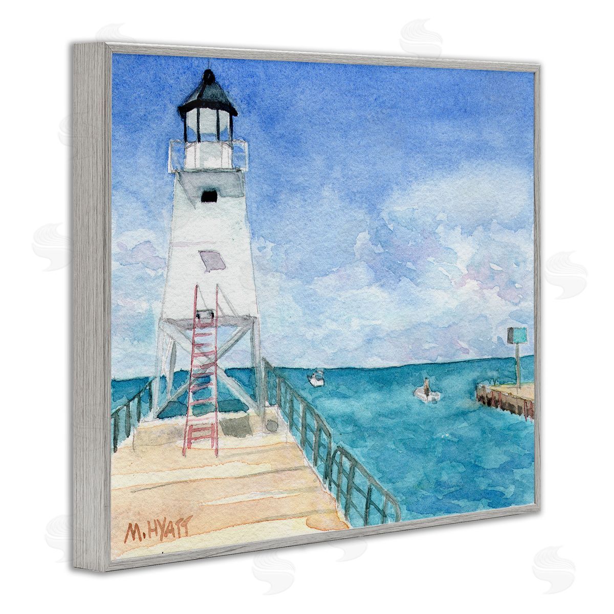 Melissa Hyatt Boardwalk Leading to Lighthouse Seaside Landscape Gray Framed Giclee Wall Art