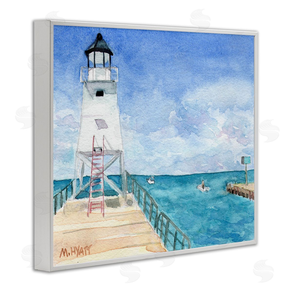 Melissa Hyatt Boardwalk Leading to Lighthouse Seaside Landscape White Framed Giclee Wall Art