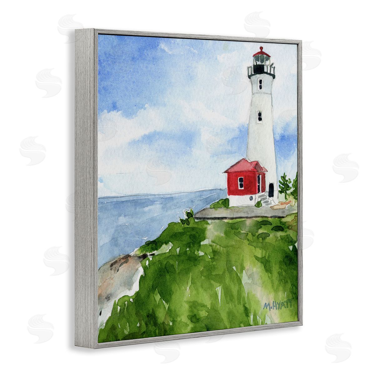 Melissa Hyatt Beach Cliff Lighthouse Ocean Overlook Landscape Gray Framed Giclee Wall Art