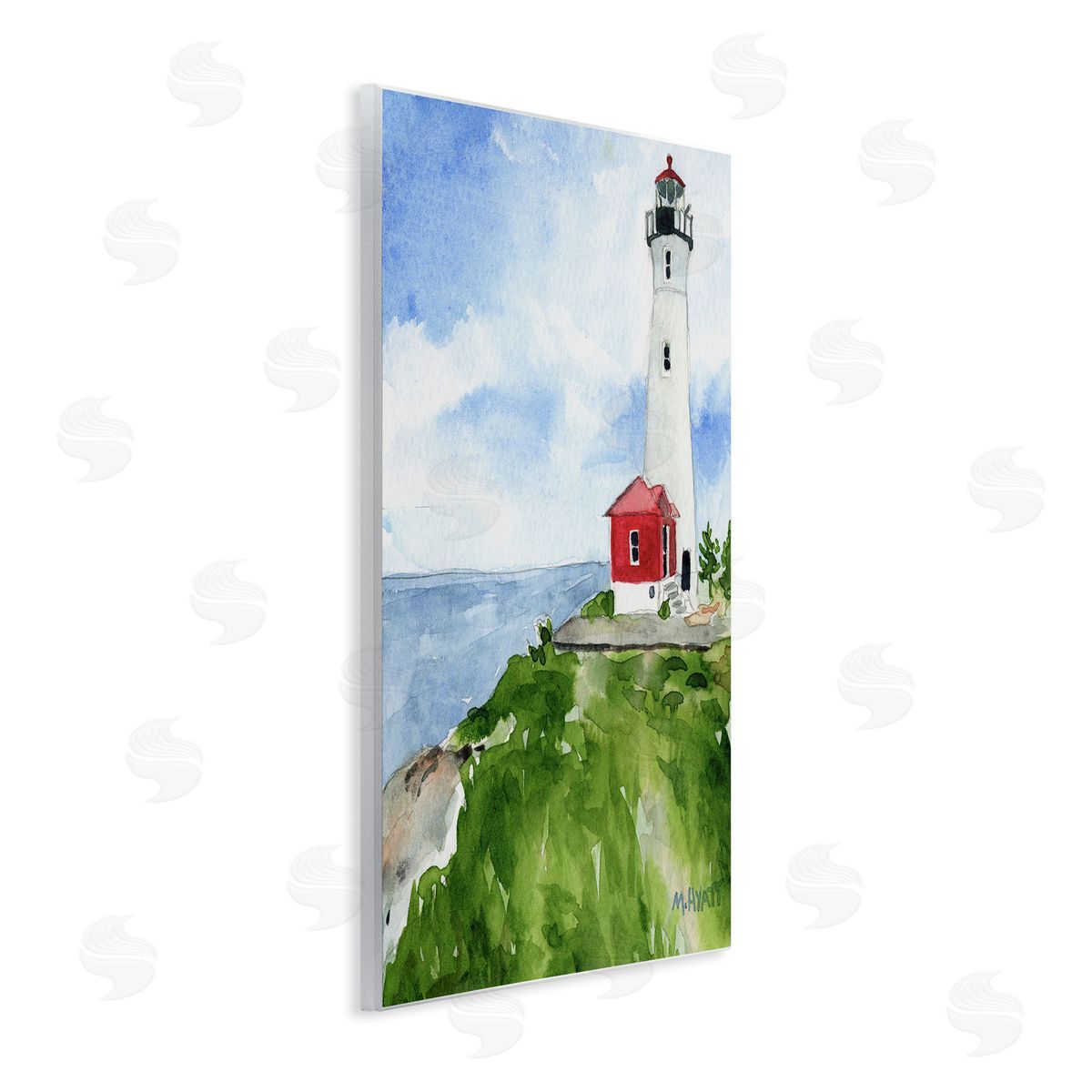 Melissa Hyatt Beach Cliff Lighthouse Ocean Overlook Landscape Wall Plaque Art
