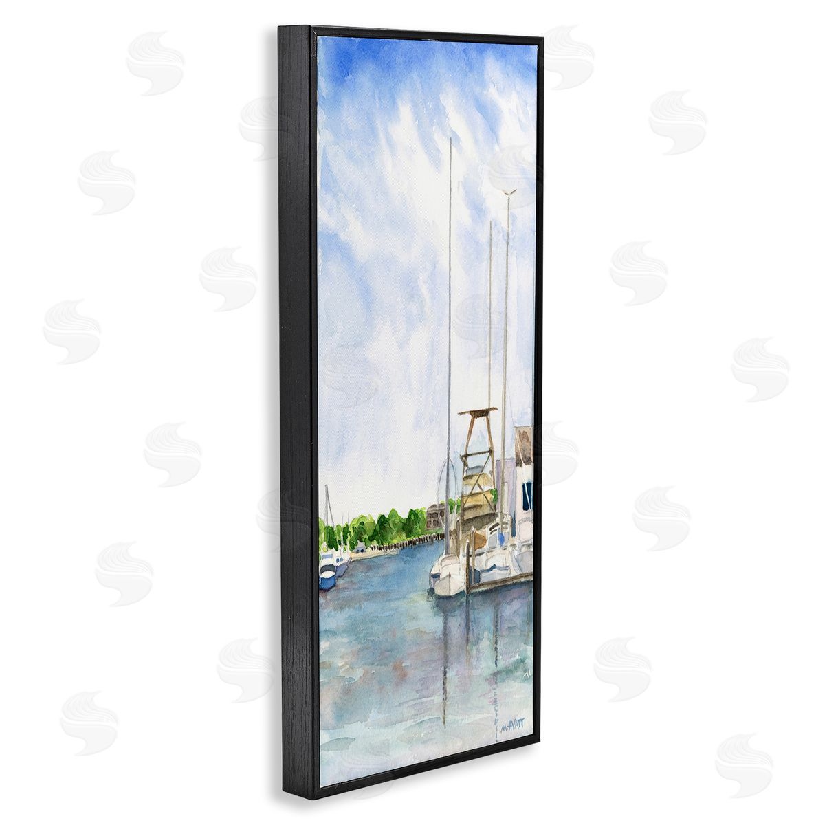 Melissa Hyatt Boats at Dock Summer Lakeside Landscape Black Framed Giclee Wall Art