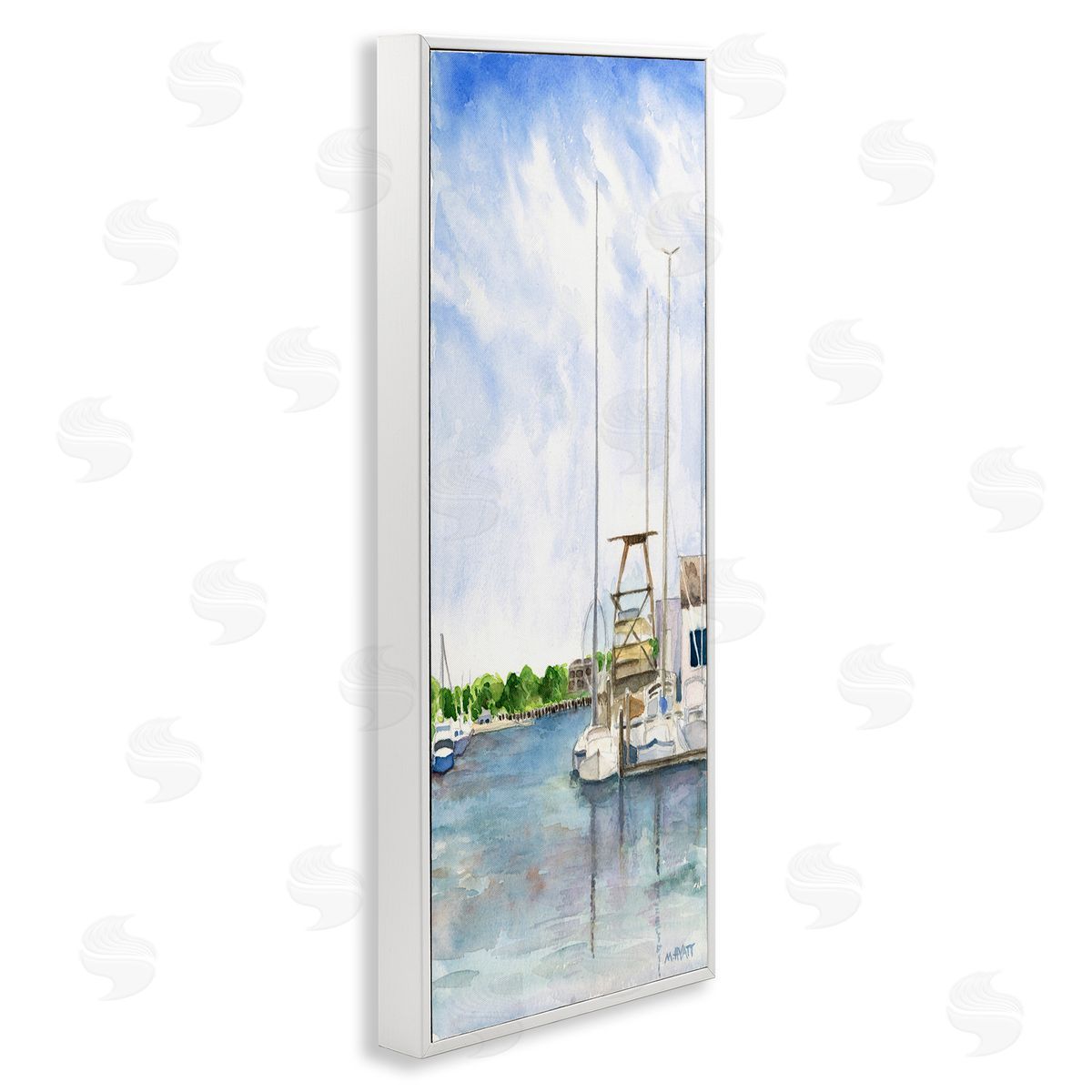Melissa Hyatt Boats at Dock Summer Lakeside Landscape White Framed Giclee Wall Art