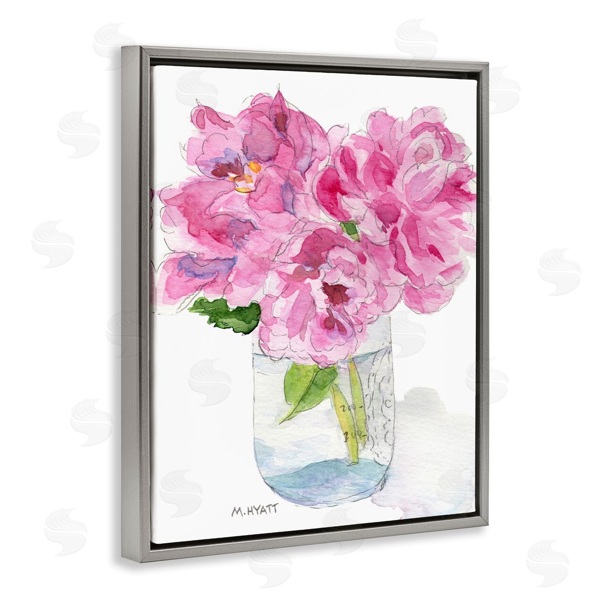 Melissa Hyatt Pink Peonies in Classic Canning Jar Gray Floater Frame Canvas Art