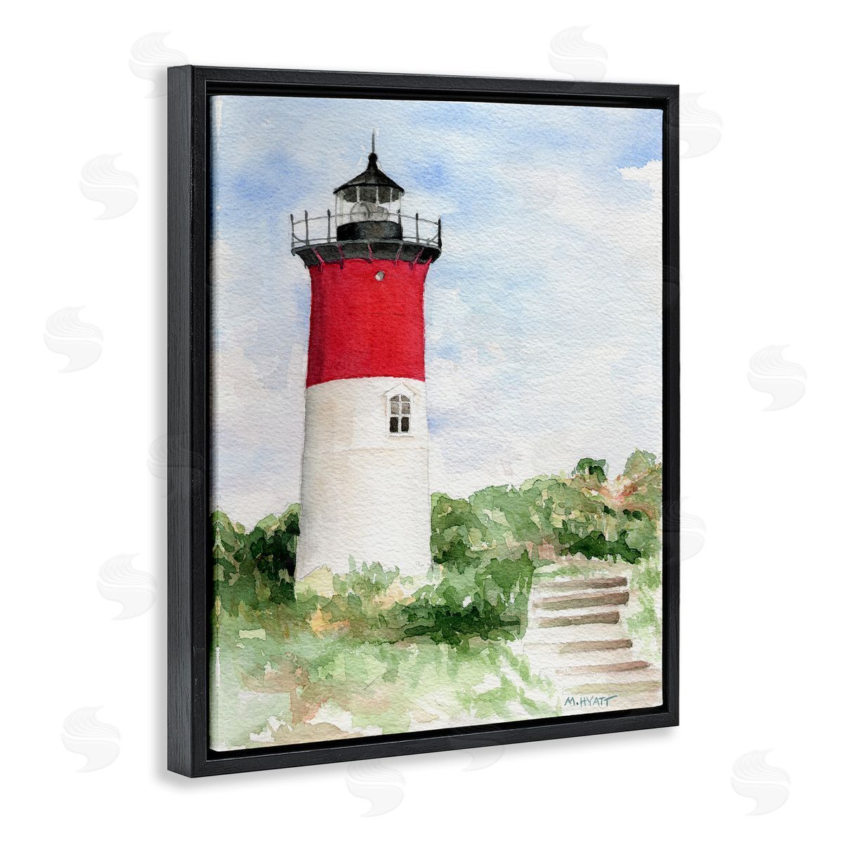 Melissa Hyatt Stairs Leading to Nauset Lighthouse Green Cliffside Black Floater Frame Canvas Art