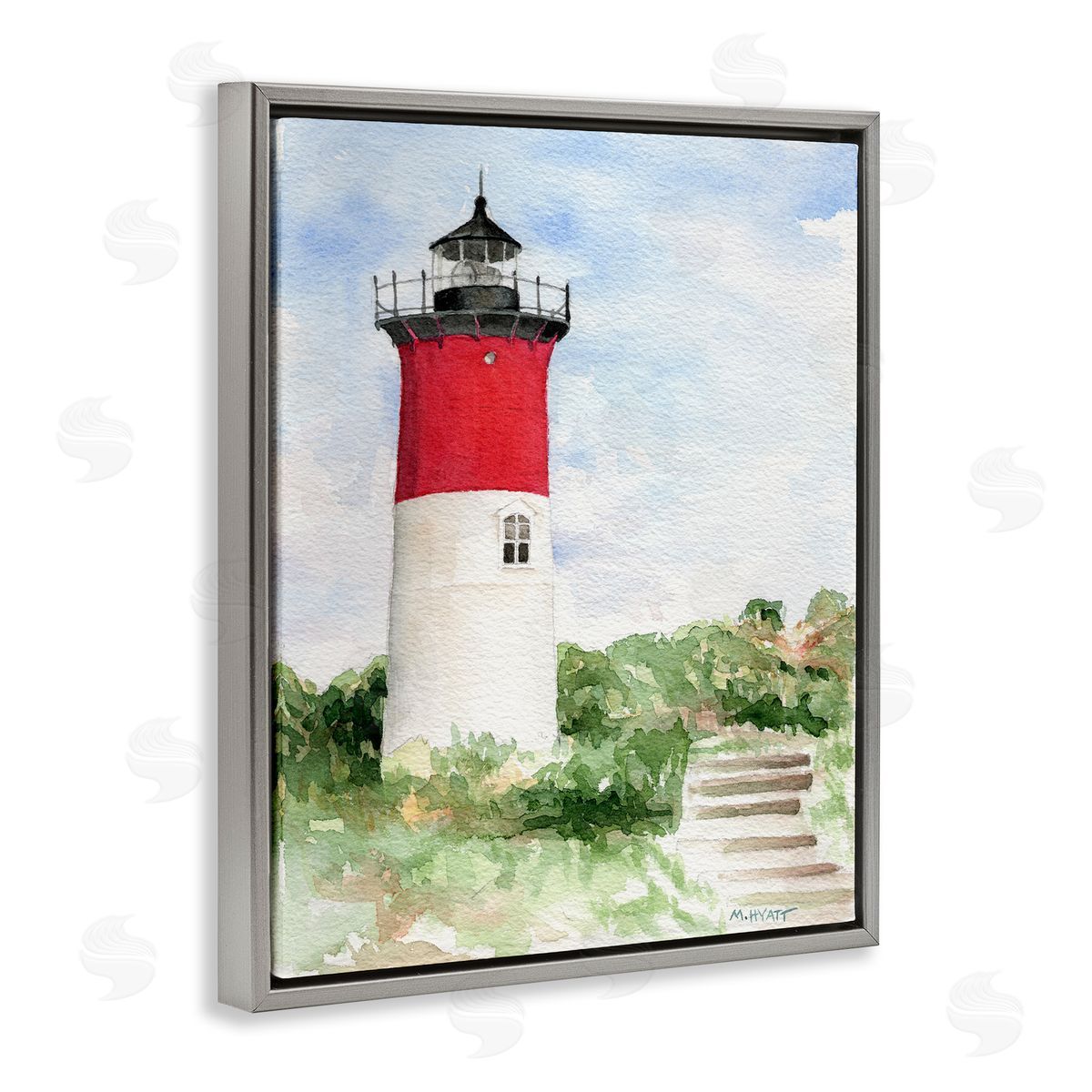 Melissa Hyatt Stairs Leading to Nauset Lighthouse Green Cliffside Gray Floater Frame Canvas Art