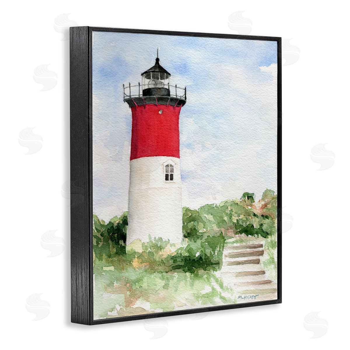 Melissa Hyatt Stairs Leading to Nauset Lighthouse Green Cliffside Black Framed Giclee Wall Art