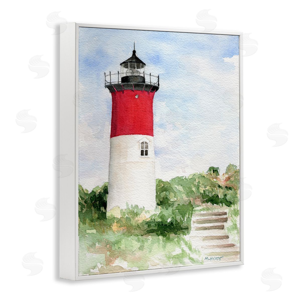Melissa Hyatt Stairs Leading to Nauset Lighthouse Green Cliffside White Framed Giclee Wall Art