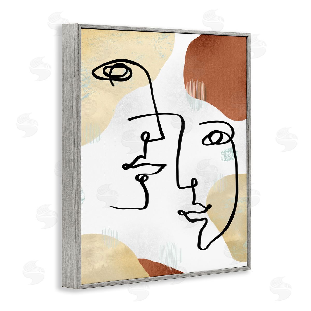 Ziwei Li Asymmetrical Linework Portraits Abstract Organic Shapes Gray Framed Giclee Wall Art