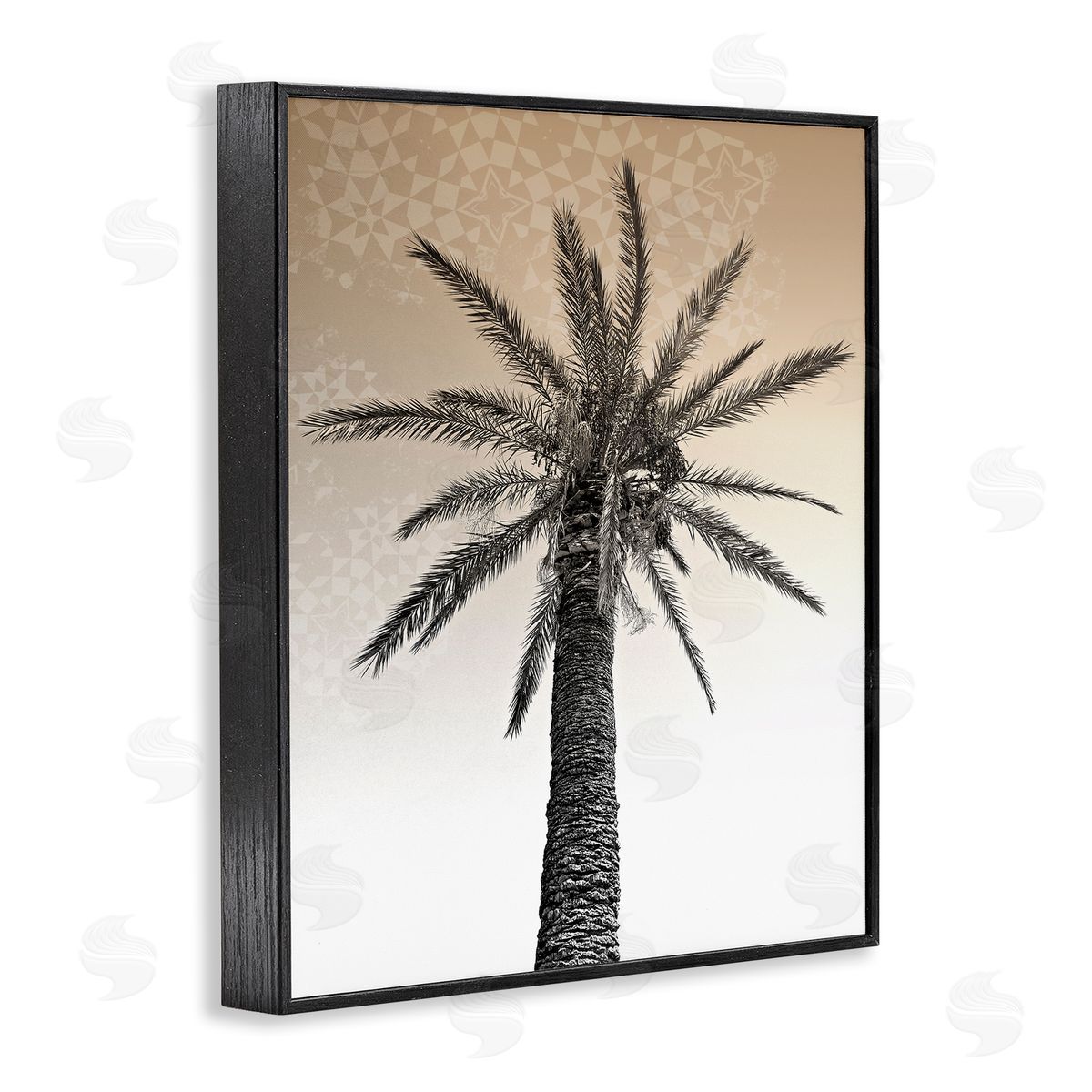 Stupell Studio Palm Tree Tropics Beige Geometric Pattern Sky Black Framed Giclee Wall Art