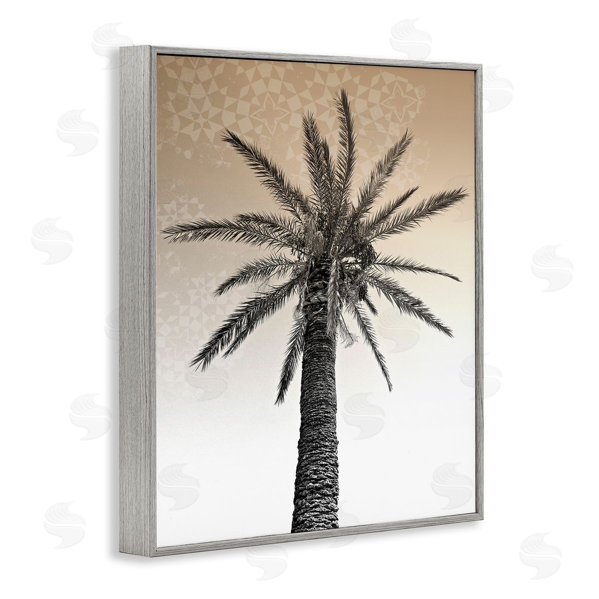 Stupell Studio Palm Tree Tropics Beige Geometric Pattern Sky Gray Framed Giclee Wall Art