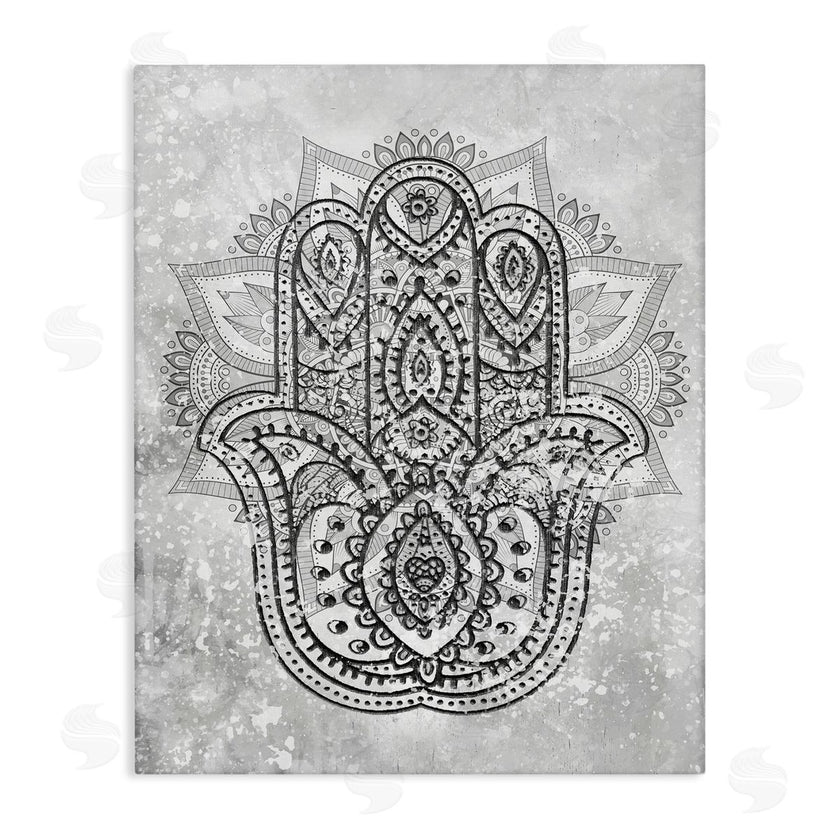 Stupell Studio | Hamsa Hand Symbol Intricate Pattern Black Grey