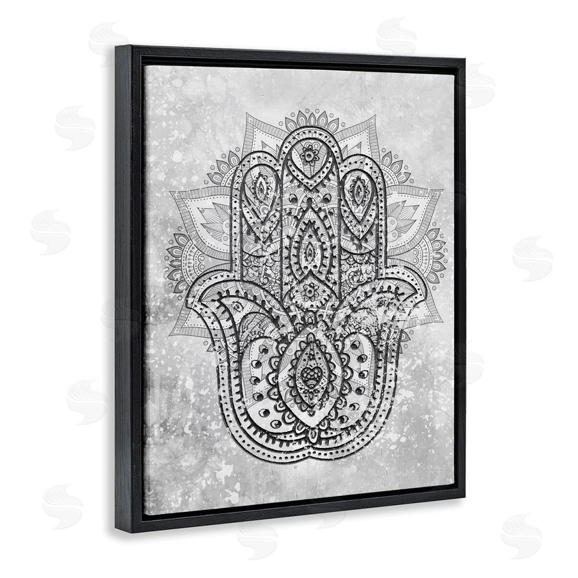 Stupell Studio | Hamsa Hand Symbol Intricate Pattern Black Grey