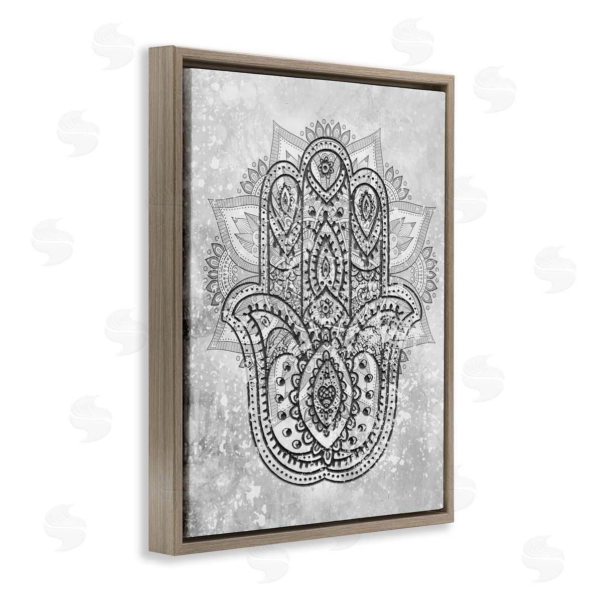 Stupell Studio Hamsa Hand Symbol Intricate Pattern Black Grey Brown Floater Frame Canvas Art