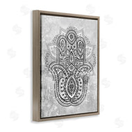 Stupell Studio | Hamsa Hand Symbol Intricate Pattern Black Grey