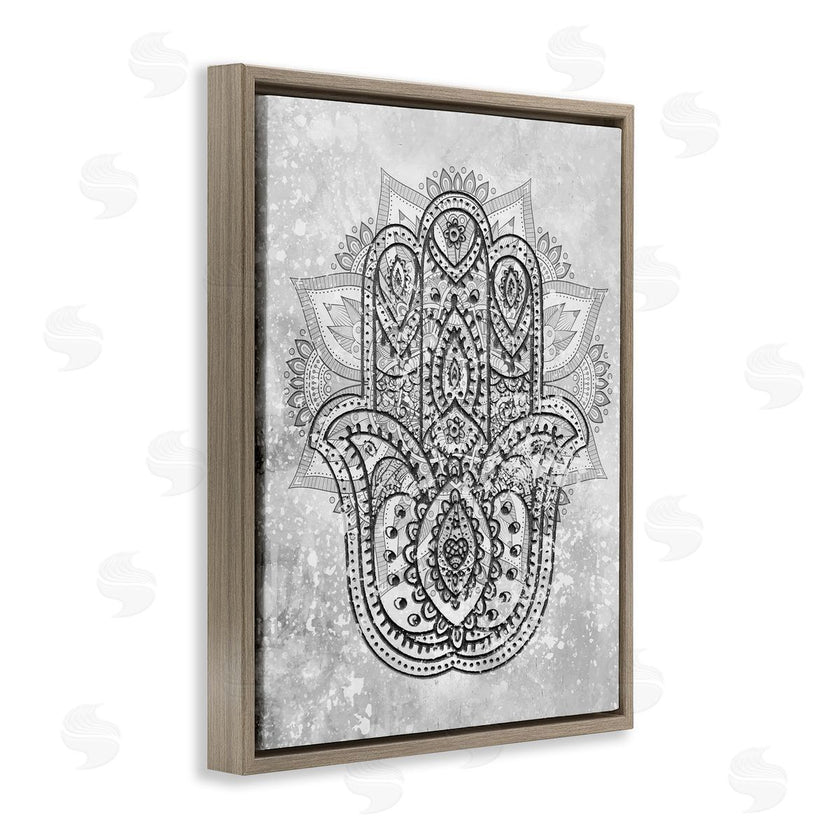 Stupell Studio | Hamsa Hand Symbol Intricate Pattern Black Grey